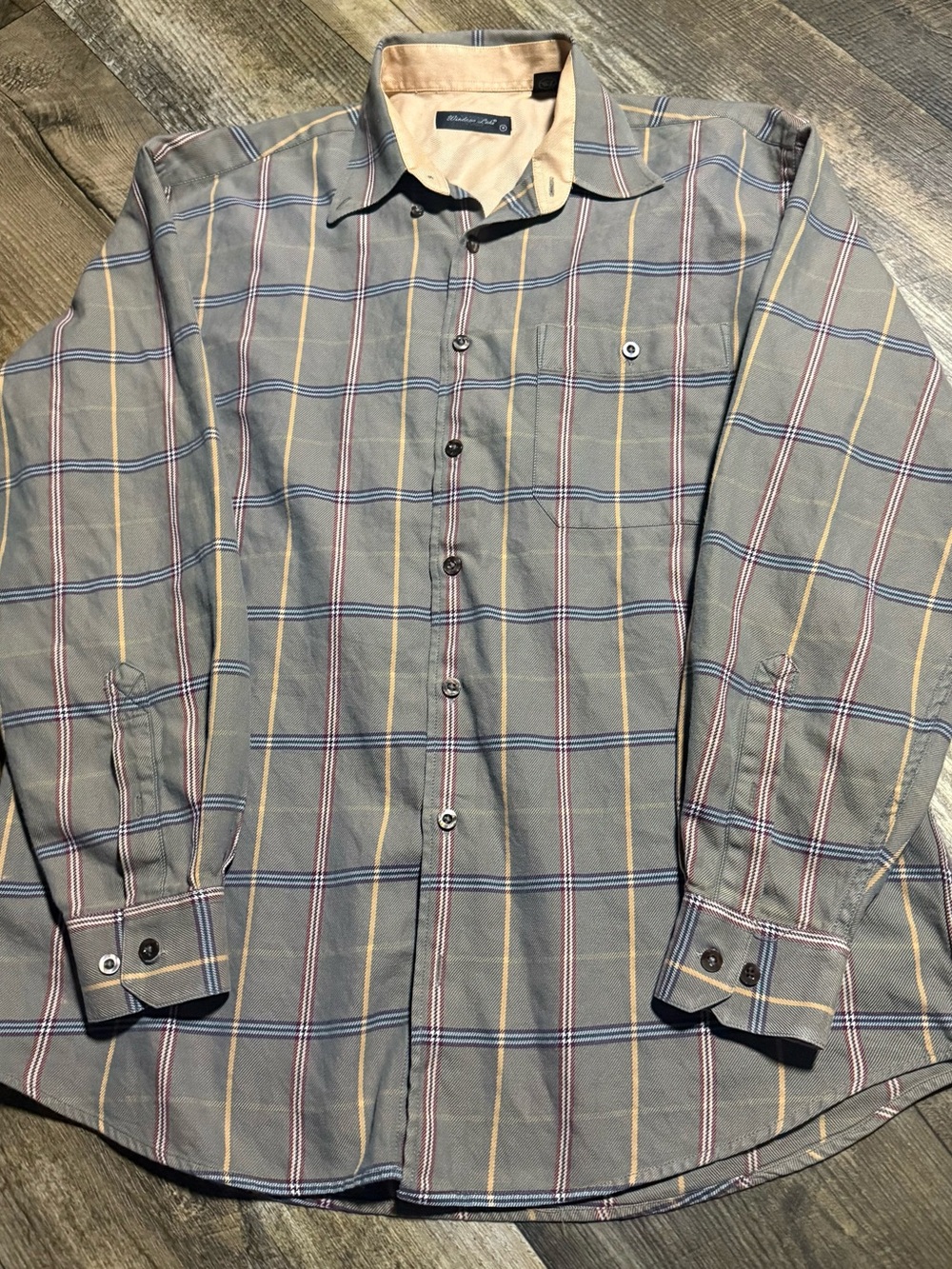 Windsor Gray Plaid Button-Down Shirt with Yellow & Blue Stripes